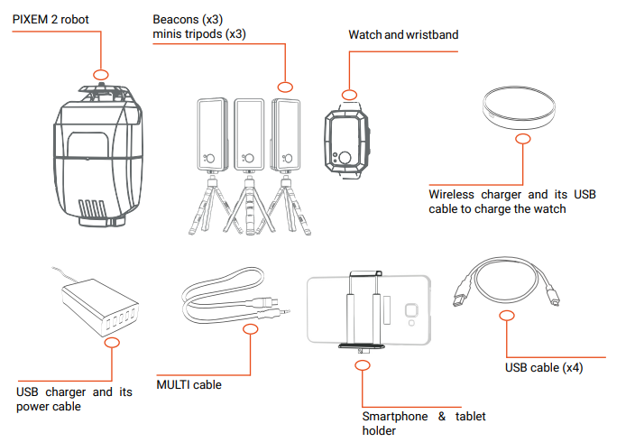 Pixem 2 Robot included items